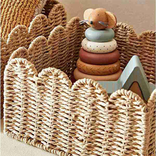 Scalloped Edge Basket, Wicker Storage Baskets, Paper Rope Design 2