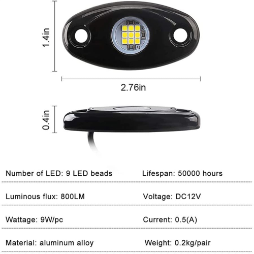 Kit di luci al neon a LED da 4 pezzi con 9 LED per camion da strada e barche, bianco 2