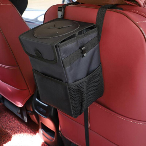 Hanging Car Trash Can with Storage Pockets Foldable Vehicle Trash Bag