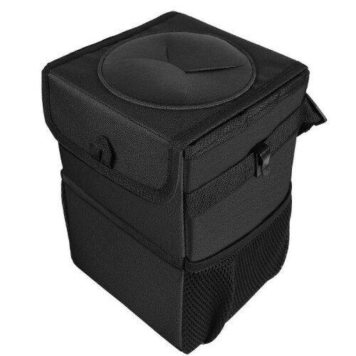 Hanging Car Trash Can with Storage Pockets Foldable Vehicle Trash Bag 1