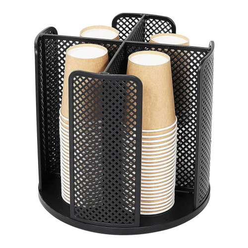 Rotatable Cup and Lid Organizer with 4 Compartments Black 1