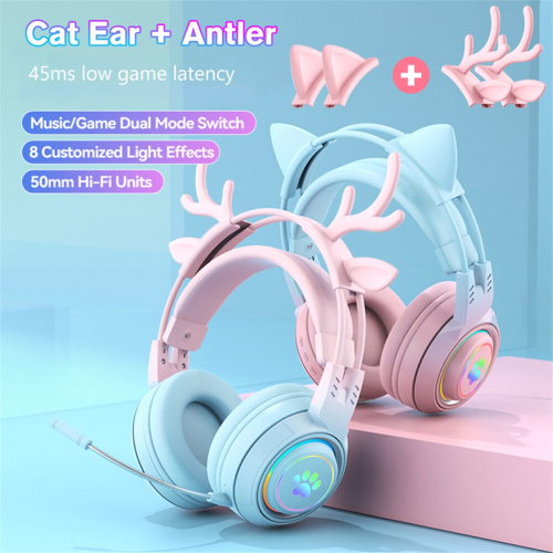Cute Antlers Cat Ear Wireless Bluetooth Headphone Gamer 1