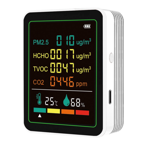 MT07WT 6-in-1 Indoor Luchtkwaliteitsmonitor Draagbare PM2.5 Tester Wit