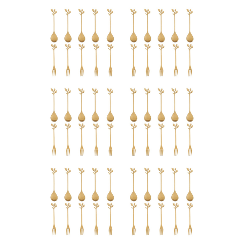 5Spoon+5Forks Stainless Steel Leaf Spoon Fork Dessert Spoons, Golden