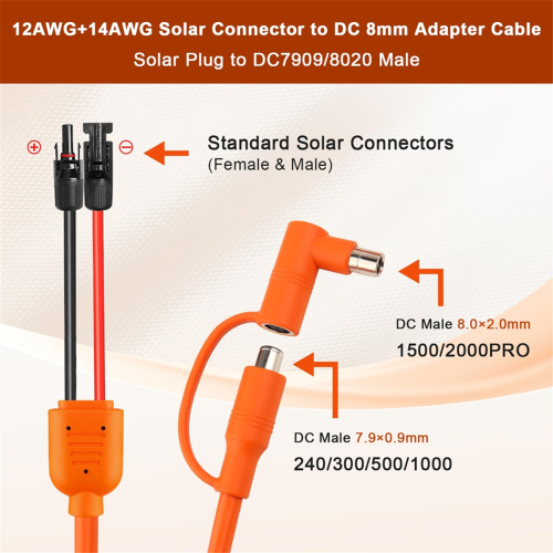 Solar to DC 8mm Charge Extension Cable 10FT,12AWG+14AWG Solar Cable 1