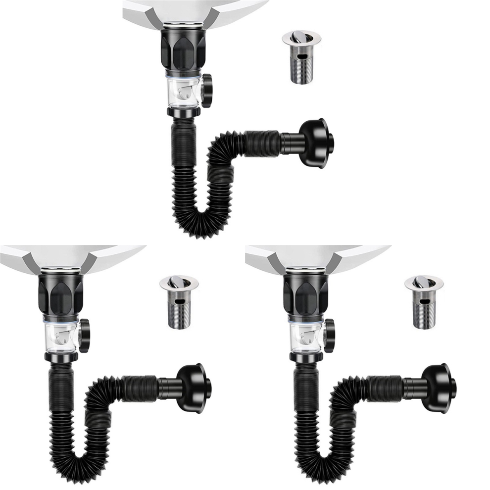 Bathroom Sink Drain Kit With Flexible Expandable P-Trap Sink 4714141542638