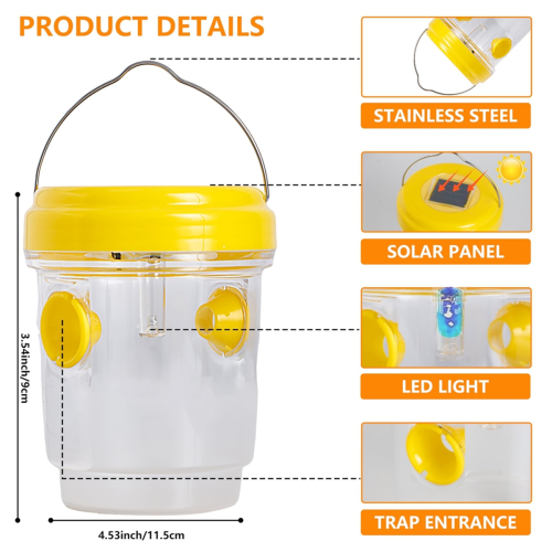 3 Pack Solar Powered Wasp Traps Outdoor Hanging Carpenter Bee Traps 1