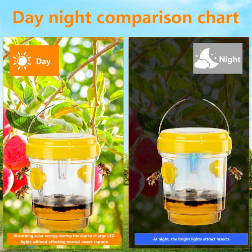 3 Pack Solar Powered Wasp Traps Outdoor Hanging Carpenter Bee Traps 2