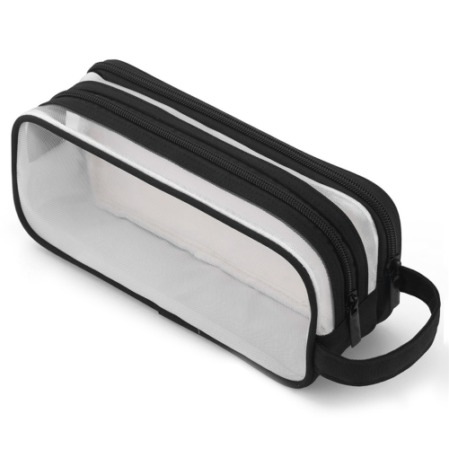 Grid Mesh Pencil Case 2 Compartment Pen Bags for Students Black 1