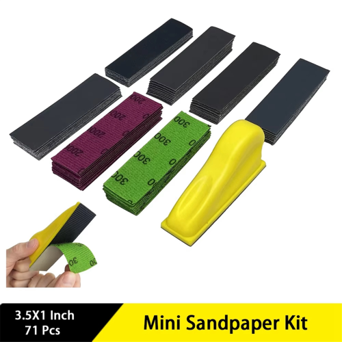 Mini lixa de 3,5 x 1 polegada com gancho e bloco de lixa, 71 peças 1