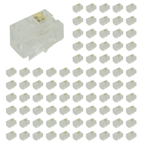 Conector de telefone Jack RJ9 4P4C 50 unidades, Transparente