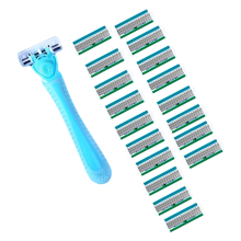 1 Cabo + 18 Lâminas Cabeça de Barbeador Feminino Aço Inoxidável Azul