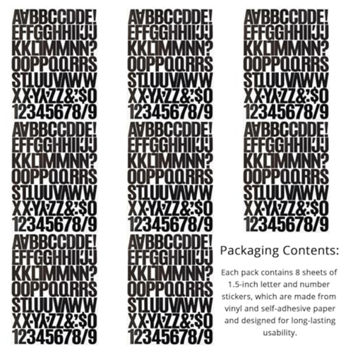 8 folhas de adesivos de letras e números de 1,5 polegadas, para scrapbooking, preto 2