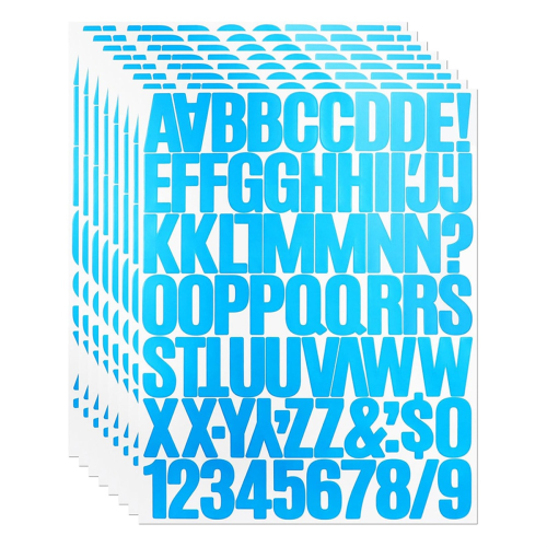 8 folhas de adesivos de letras e números de 1,5 polegadas, para scrapbooking, azul claro