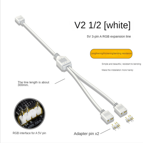 5V 3-pins verlengkabel voor computer 1-punts 2-hubsplitter, wit 2