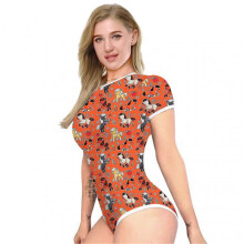 (XL, BKAG001) Women Bodysuit Open Snap Crotch Pajamas Shorts Print Romper Sexy Jumpsuit Sleepwear