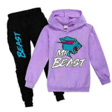 (13-14 Years,Purple)Mr Beast Lightning Cat Kids Boys Girls Tracksuit Pullover Hoodie Jogging Pants Outfit 2pcs/set
