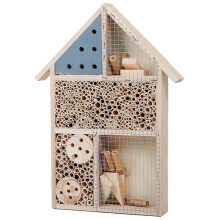 Bee House 10x14x2in Natural Wooden Garden Bee Hotel with various rooms stable DIY decorative Butterfly House for Mary Birds, Lace, Dragonflies
