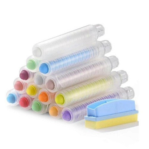 15Pcs Dustless Chalk with Chalk Holder and Whiteboard Eraser
