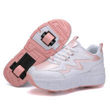 Kids Roller Skates Shoes with 4 Wheels, Trainer Retractable 2in1 Multifunctional Roller Skates Pink 31 EU