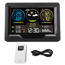 Digital weather thermometer wireless temperature humidity monitor electric sunset clock for home office ABS material Ref: 6675