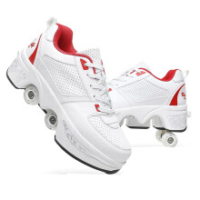 Roller Skates for Men Women 2 in 1 Double Row Deform Roller Skates Sneakers with Removable Wheels Indoor Outdoor 36.5 EU White / Red Ref: 1546