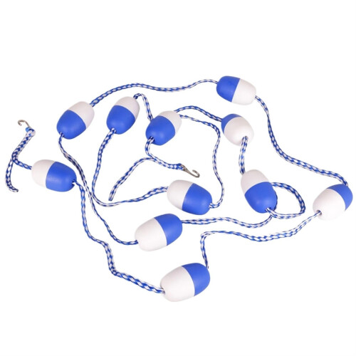 5.5m separation rope for pools with 11 floats and 2 hooks. Blue.