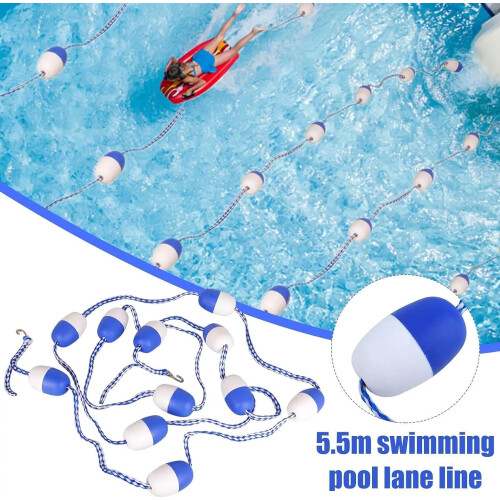 5.5m separation rope for pools with 11 floats and 2 hooks. Blue. 1