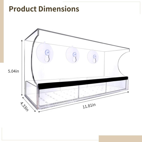 Squirrel feeding station with 3 suction cups, acrylic, 76.2x28.9x32.8cm, easy setup 2