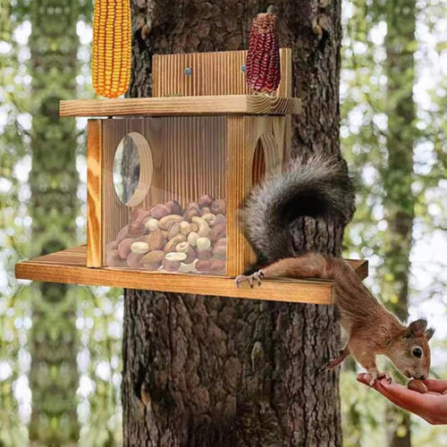 Horned hedgehog feeder from carbonized wood for corn peanuts 1