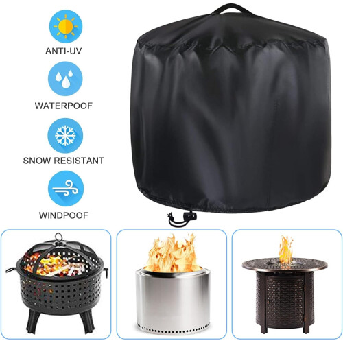 Outdoor Fire Pit Cover, Windproof, 420D Oxford Fabric, Black 2