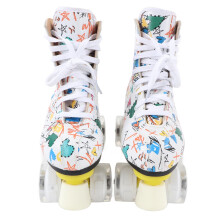 Roller Skates, 24 cm Foot Length, Sturdy Four Wheeled White Graffiti Skating Shoes, Quick Braking, Breathable Inner Skate Shoes for Adults, Size 38