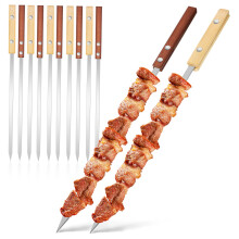 12Piece Turkish BBQ Kebab Skewers with Wooden Handles and Rotating Skewers Made of Stainless Steel for Barbecuing