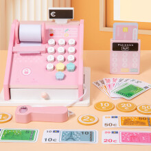 Supermarket Wooden Cash Register Playset Realistic Features Storage Box For Kids