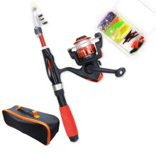 Kids Rod and Tackle Box Telescopic Fishing Tackle Combos Full Kits with Soft Bait Travel Bag for Youth Red Fishing Set Fishing Set