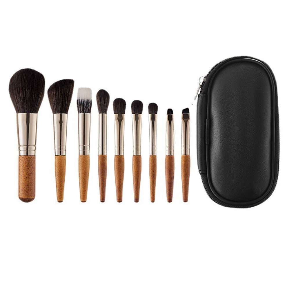 9Pcs Portable Makeup Brush Set Comfortable Grip Wood Handle