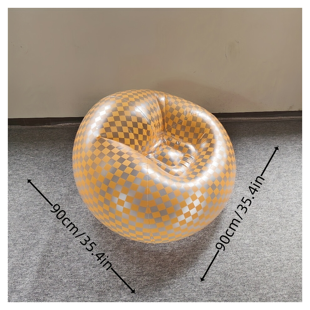 (Plaid Orange) Checkerboard Pattern High-Weight Capacity Inflatable Lounge Chair - Portable PVC Easy-Clean Red Indoor/Outdoor Sofa for Relaxation,-image-OPC-PJ29GRC-NEW