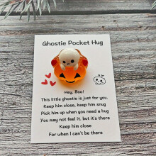 (1 Set) Fun Halloween Glow-In-The-Dark Pumpkin Ghostie Pocket Hug Card with "Hey, You" Message - Birthday & Thank You Gifts for Family, Friends
