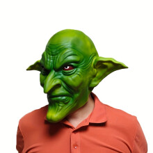 (Goblin Mask) 1pc Goblin Mask for Adults - Natural Latex Light Beige-Friendly Halloween Costume Mask with Pointed Ears & Sharp Teeth, Lightweight Green