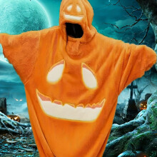 (Pumpkin-Orange&Black, One-size) Halloween Pumpkin COS Clothing | Autumn and Winter New Thickened Warm Sleepwear Couple Outfit Best Friend Outfit Plus Velvet Super Loose