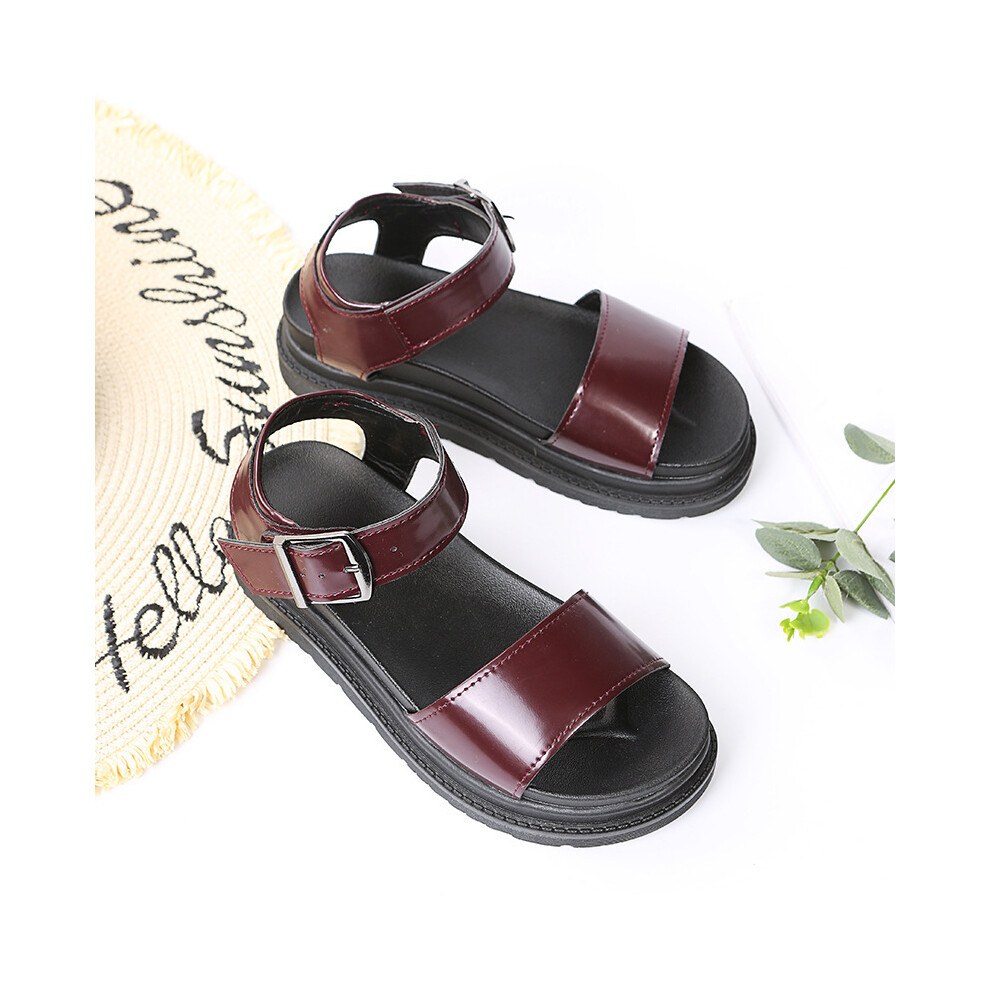 (red-brown-2, 43) Womens Flatform Summer Ankle Strap Sandals Chunky Breathable