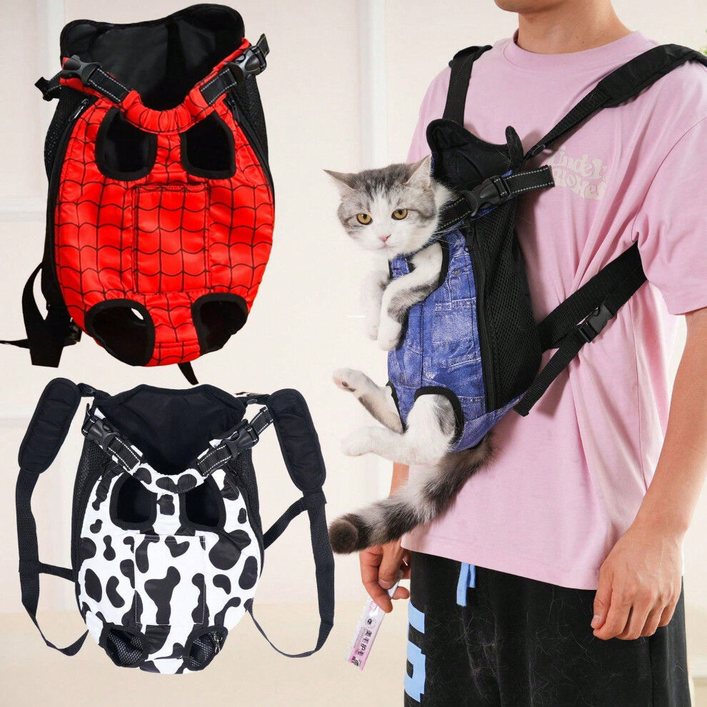(Cow print, S(0.1kg)) New pet backpack dog backpack cat chest bag pet bag can be carried front and back-image-OPC-PJ29JH8-NEW