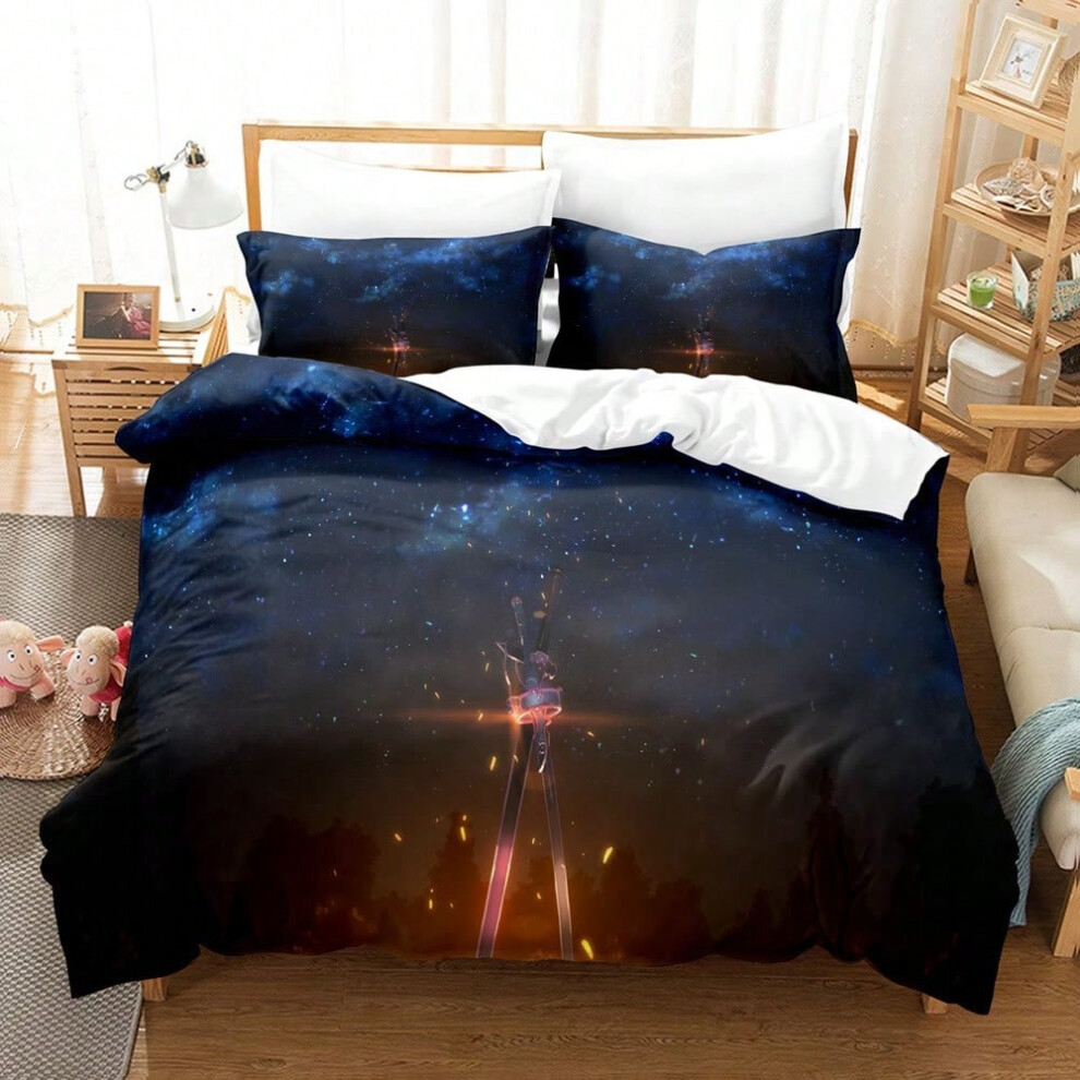 (1, 220*260 three-piece set) Brushed bedding four-piece set three-piece set Sword Art Online bed sheet set-image-OPC-PJ29JWZ-NEW