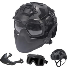 With Airsoft Mask, Fast Tactical Helmet and Paintball Goggles Outdoor SF Airsoft Helmet Accessory Set for Hunting CS Military (BKB)