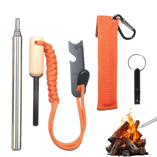 Survival Tool for Fire Starter, Camping Tool Set, Survival Kit with 5 Key Rings, Multifunctional Survival Kit, Survival Tools