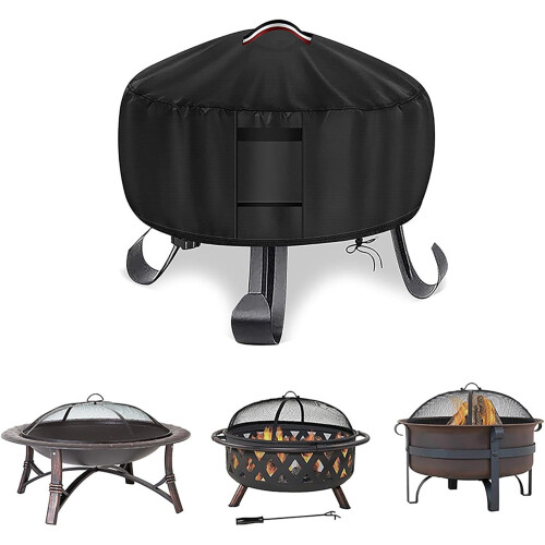 Round Fire Pit Cover  Oxford Cloth Stove Protector black D36xH34inch 2