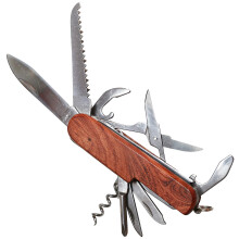 Wooden Pocket Knife, 11Piece Multifunctional Knife for Outdoor, Camping, Hiking, Carving, MultiTool