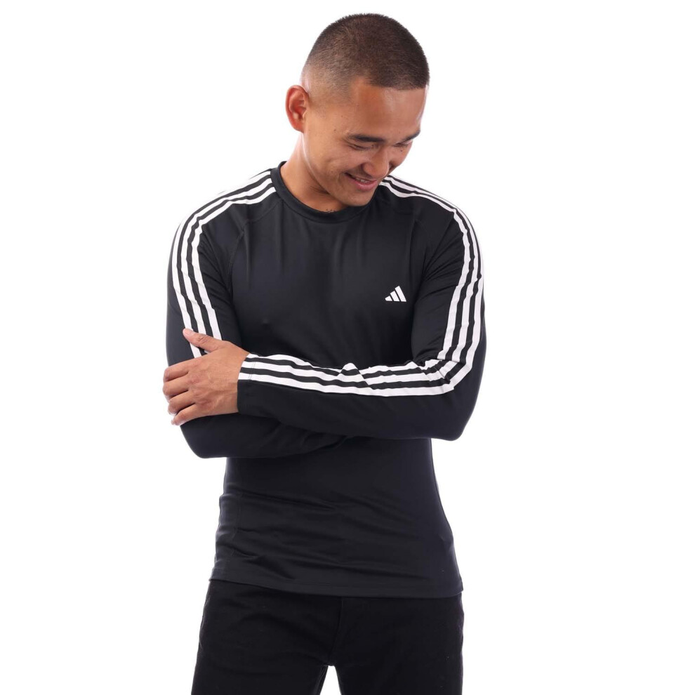 (M, Black) Adidas Mens Techfit 3 Stripes Long-Sleeved Training Top