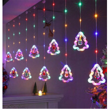 (?Christmas tree ring?leather wire remote control color, Plug-in model) Christmas decorative light string star light string room curtain light atmosphere LED colored light flashing Christmas tree icicle light
