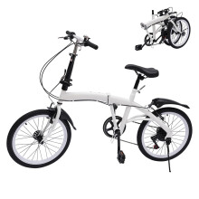 20 Inch Adult Folding Bike, Folding Bike, 6Speed Double VBrake Bicycle, Height Adjustable, Folding Bike, Camping, City Bike, Gift, White